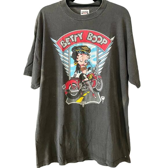 Vintage 90s Betty Boop Fishnets, Leopard, and Leather Biker 1993 Shirt Adult XL
